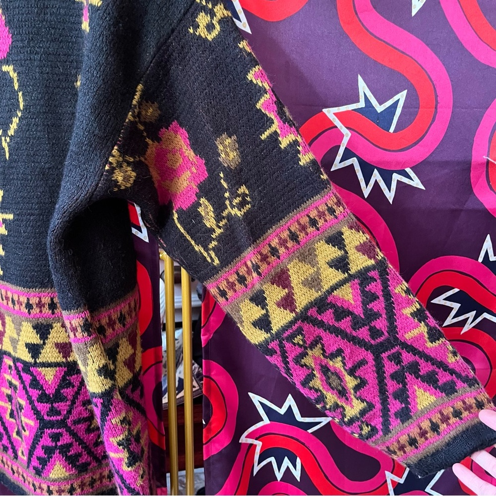 Vintage FairSet Colourful Aztec Patterned Knit Sweater Mock Neck Black Graphic - Picture 8 of 11